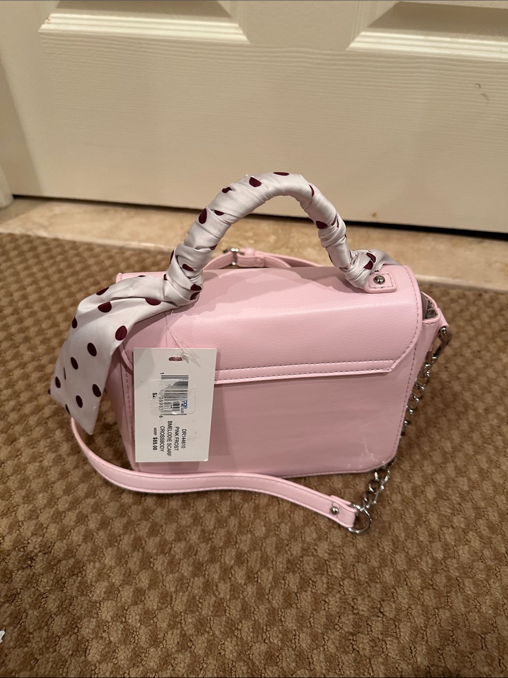 Steve Madden Light Pink Top-Handle Crossbody with Polka Dot Scarf - Picture 4 of 7